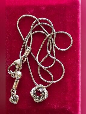 Brighton Silver Red Ruby Crystal Eternity Knot Pendant Adjustable Snake Necklace